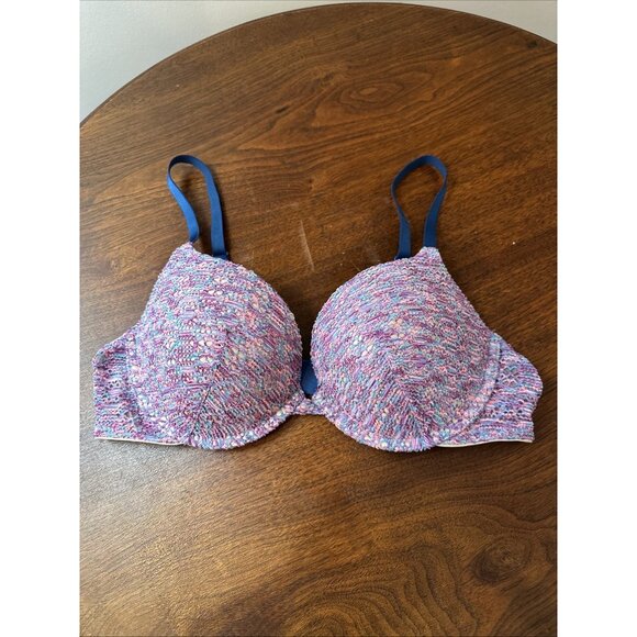 Victoria’s Secret Purple Pink Blue Knit Push-up Bra Size 36C - Picture 2 of 5